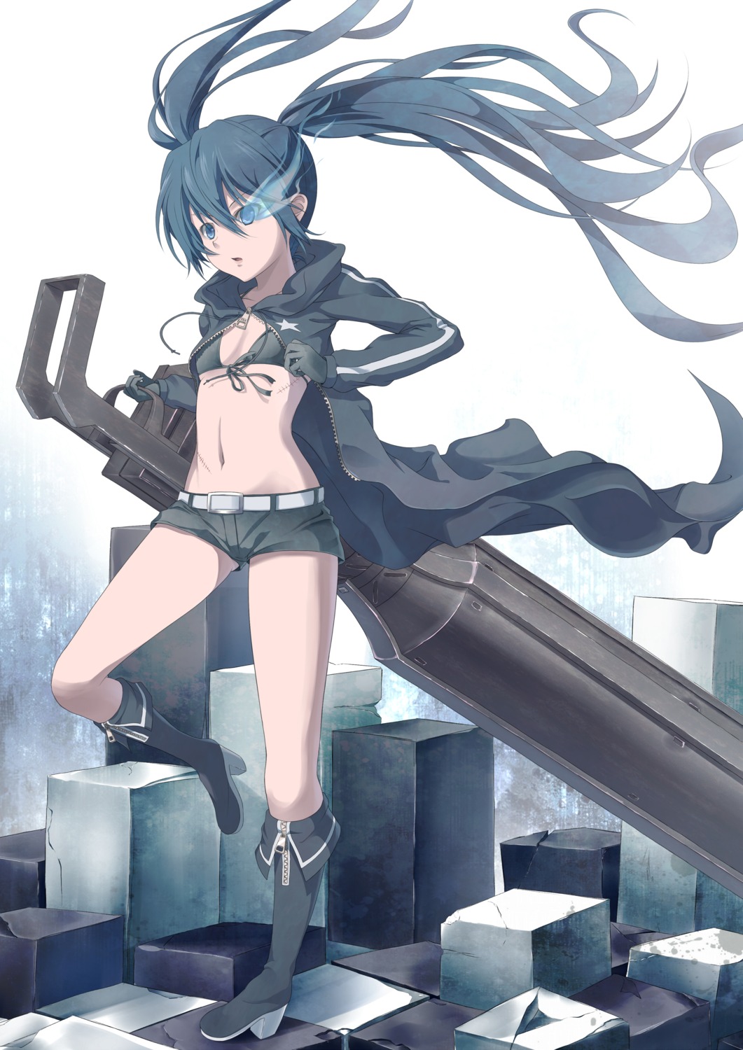 U Jie Black Rock Shooter Vocaloid Black Rock Shooter Character Bikini Top Cleavage Open Shirt